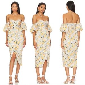 ASTR the Label Zurina Off the Shoulder Dress Blue Apricot Floral, XSmall